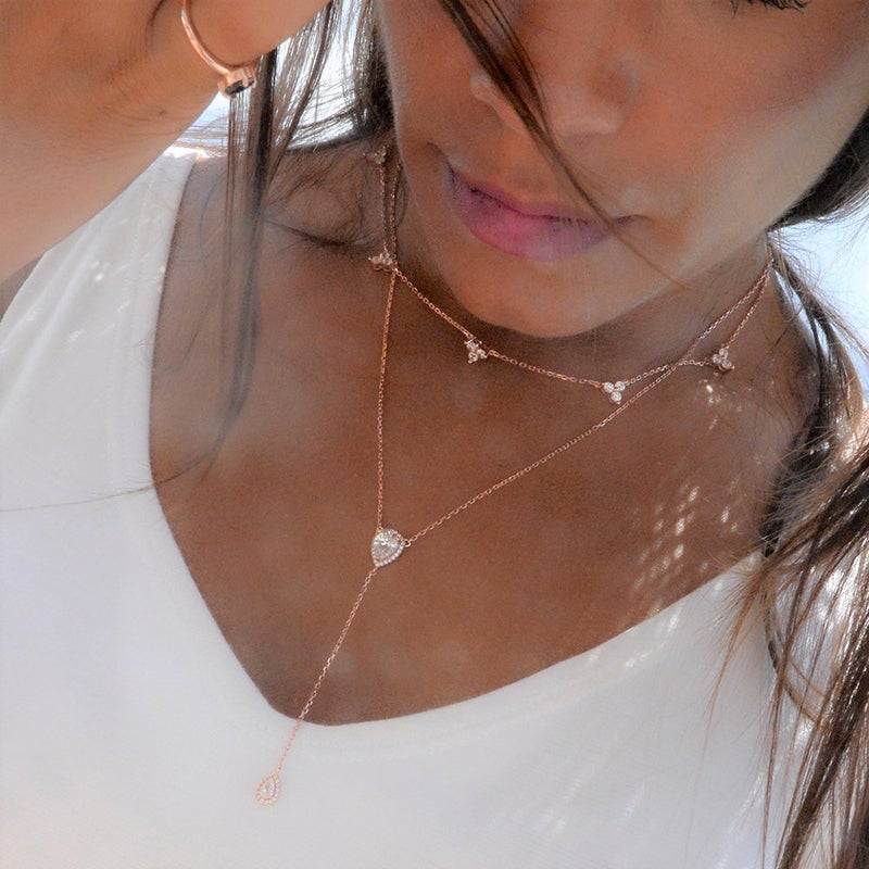 espere CZ Pear Drop Lariat Necklace 16" with 2.75" Y Drop Adjustable, 14K Rose Gold Finish - Image 3